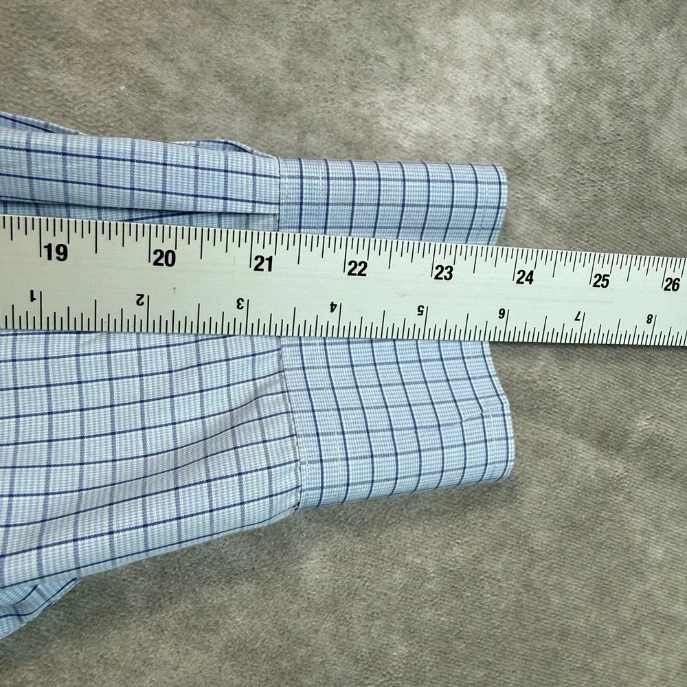 Paul Fredrick Button Down Shirt Mens 15.5 33 Blue Grid Check Long Sleeve Cotton